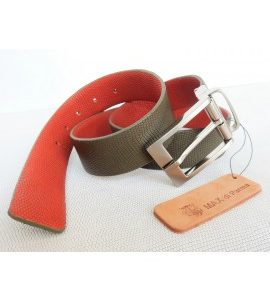 art. 534 REVERSIBILE LUCERTOLA CUT mezzo vitello con intagli mm.35 var.61 verde militare + var.8 arancione (colori a scelta per entrambi i lati)