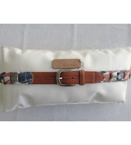 art. 723 MACULATO mm.35 var. 5 blu + 12 grigio polvere + 81 arancio mattone con PUNTALE ANTICATO cognac