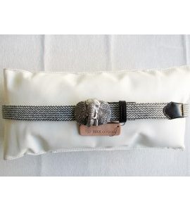 art. 812 LANA in intreccio tubolare bicolore mm.35 var.12-101 grigio polvere – panna + art. 48 NAPPA CALF var.2 t.moro