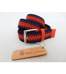 art. 1021a RAYON ELASTICO intrecciato bicolore mm. 35 col. blu-rosso + art. 48 NAPPA CALF var.8 arancione